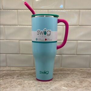 Swig Life Blue Tumbler with Pink Straw
